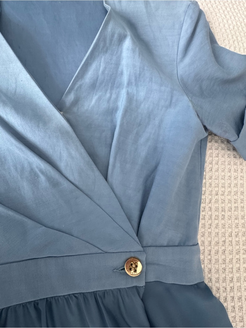 Sandro Dusty Blue Wrap-Style Midi Dress - Picture 3 of 7